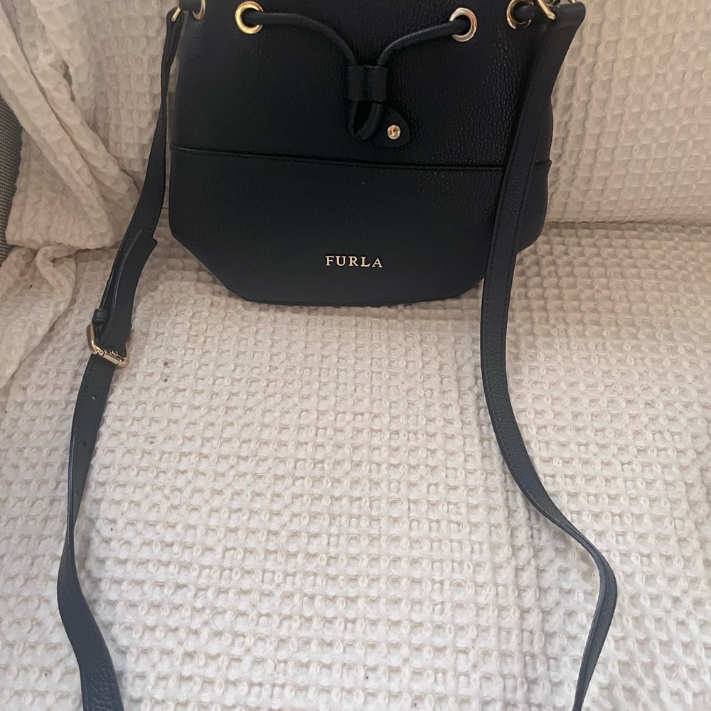 Furla Navy Crossbody Bag with Gold Accents